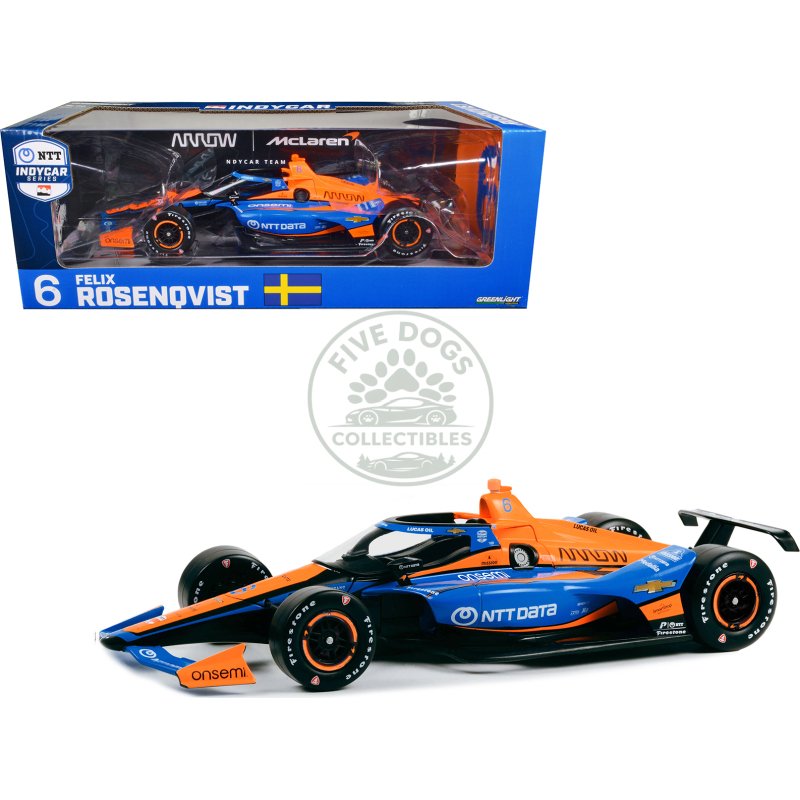 dallara indycar #6 felix rosenqvist "ntt data" arrow mclaren "ntt indycar series" (2023) 1/18 diecast model car by greenlight