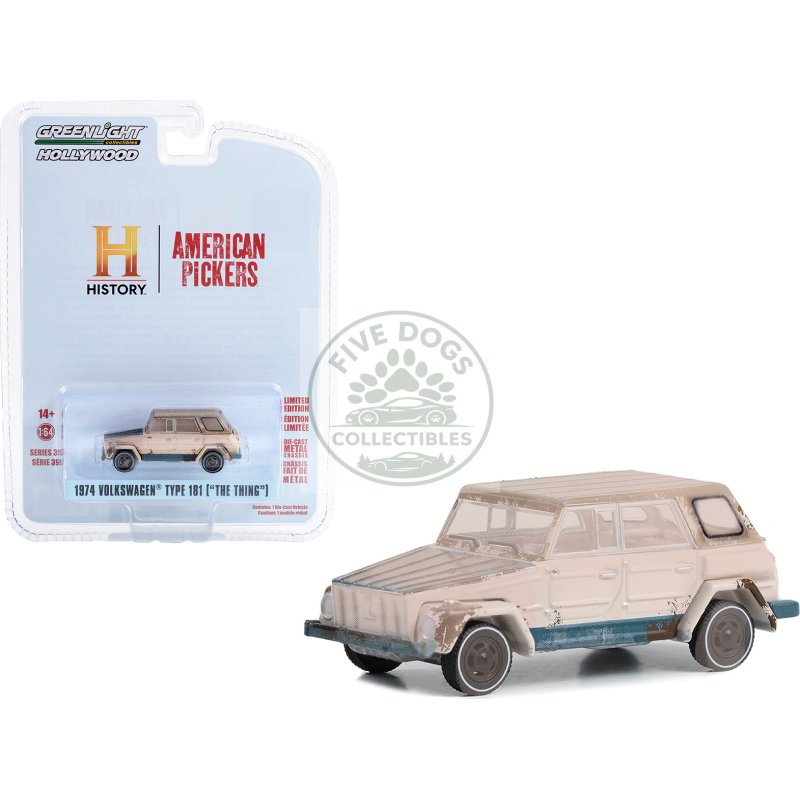 1974 volkswagen thing (type 181) beige (weathered) "american pickers" (2010 current) tv series "hollywood series" release 39 1/64 diecast model car by greenlight