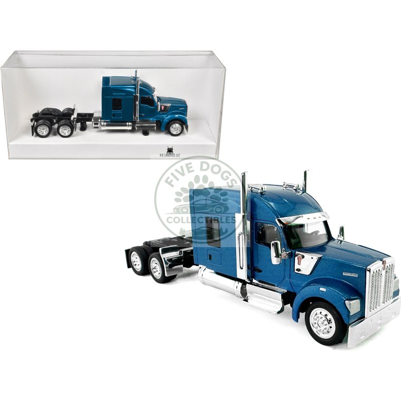 kenworth w990 with stand up sleeper cab blue metallic 1/87 (ho) plastic model car by ho logistics