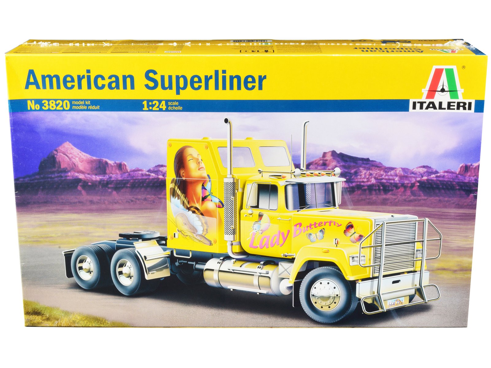 skill 5 model kit american superliner truck tractor "lady butterfly" 1/24 scale model by italeri skill 5 model kit american superliner truck tractor "lady butterfly" 1/24 scale model by italeri