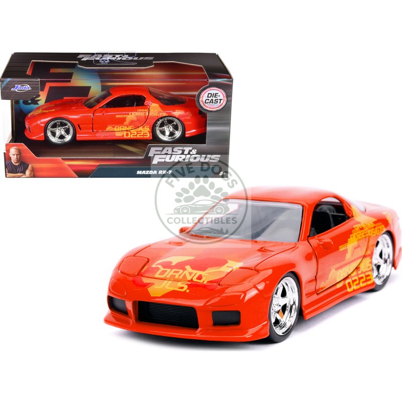 orange julius' mazda rx 7 orange metallic with graphics "fast & furious" series 1/32 diecast model car by jada
