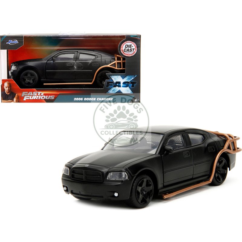 2006 dodge charger matt black with outer cage "fast & furious" series 1/32 diecast model car by jada
