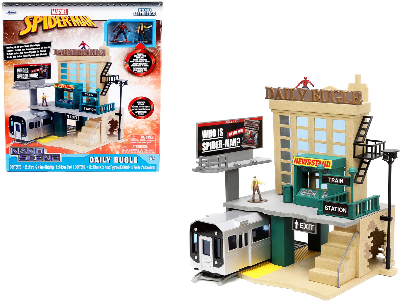 "daily bugle" and subway diorama set with spider man and j. jonah jameson diecast figures "marvel's spider man" "nano scene" series models by jada "daily bugle" and subway diorama set with spider man and j. jonah jameson diecast figures "marvel's spider man" "nano scene" series models by jada