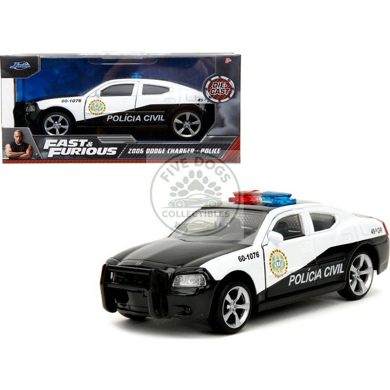 2006 dodge charger police black and white "policia civil" "fast & furious" series 1/32 diecast model car by jada