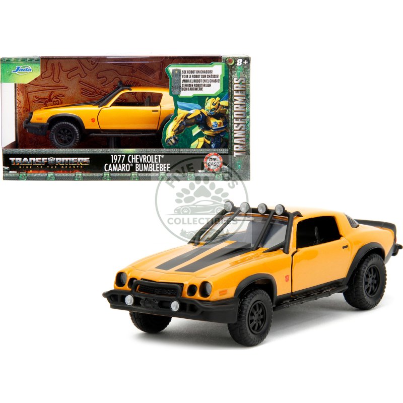 1977 chevrolet camaro off road version yellow metallic with black stripes "transformers: rise of the beasts" (2023) movie "hollywood rides" series 1/32 diecast model car by jada