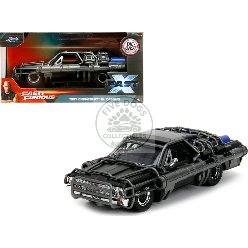 1967 chevrolet el camino with cannons matt black "fast x" (2023) movie "fast & furious" series 1/32 diecast model car by jada