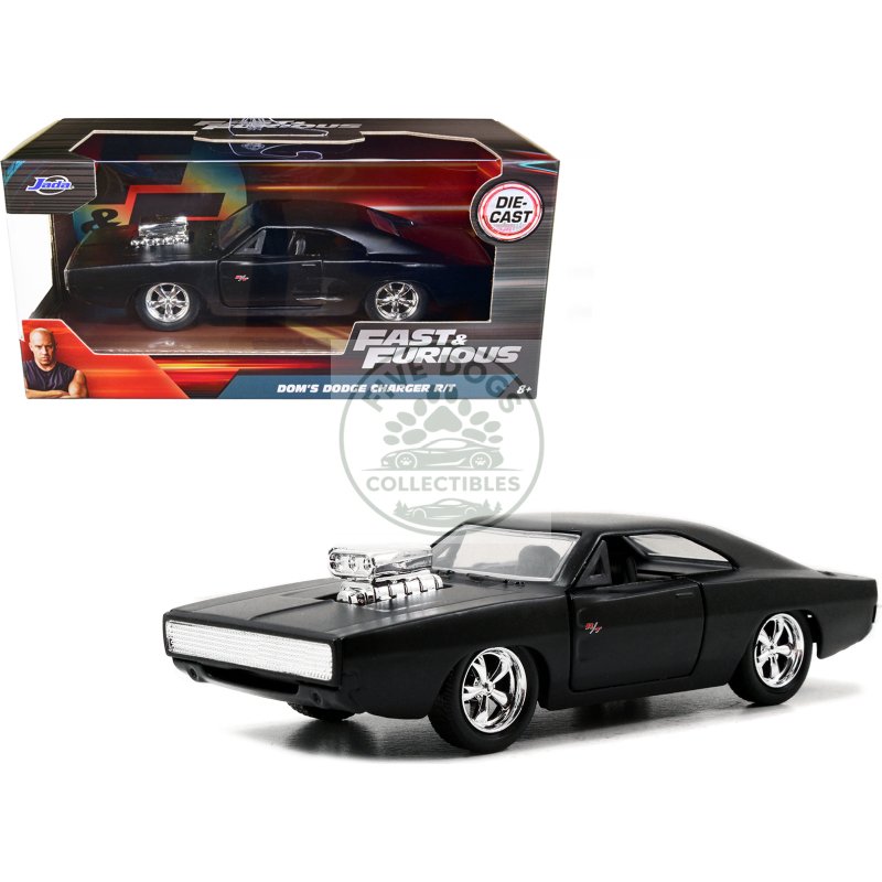 dom's dodge charger r/t matt black "fast & furious" movie 1/32 diecast model car by jada