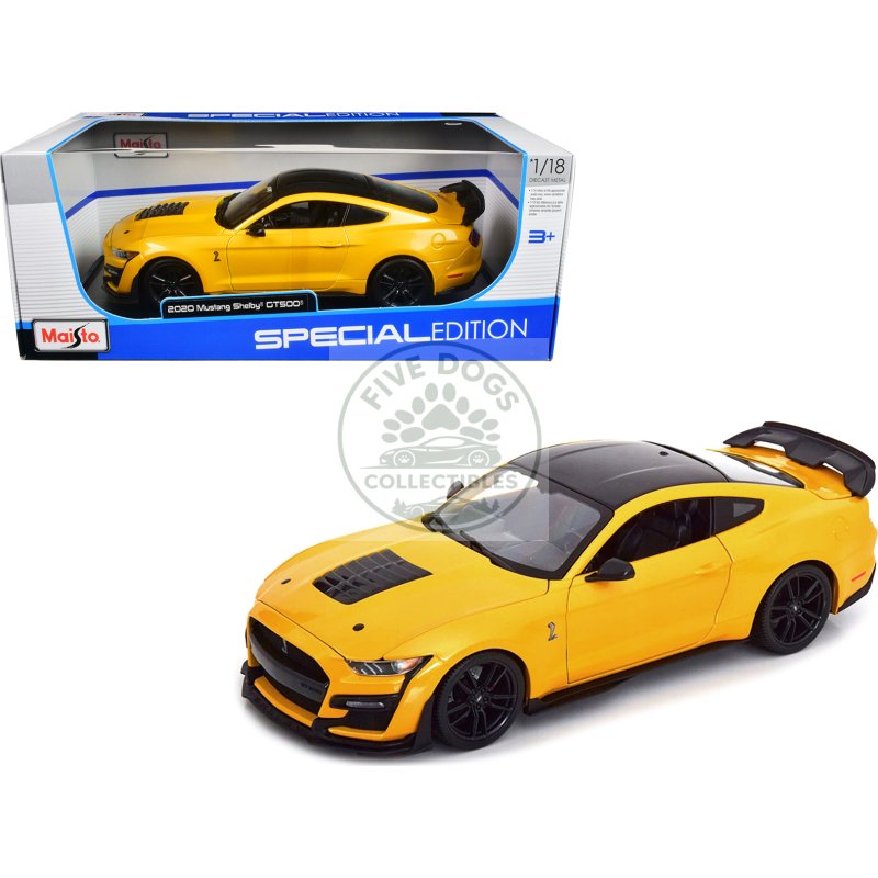 2020 ford mustang shelby gt500 yellow with black top "special edition" 1/18 diecast model car by maisto