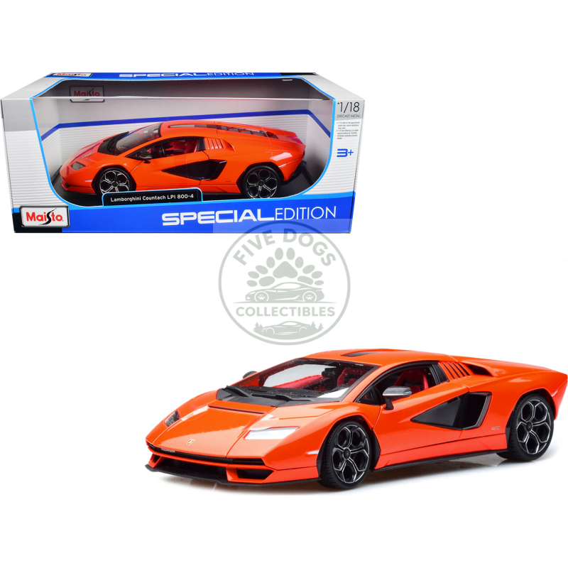 lamborghini countach lpi 800 4 orange with red interior "special edition" 1/18 diecast model car by maisto