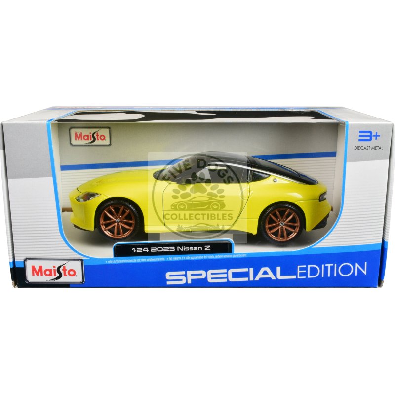 2023 nissan z yellow metallic with black top "special edition" series 1/24 diecast model car by maisto