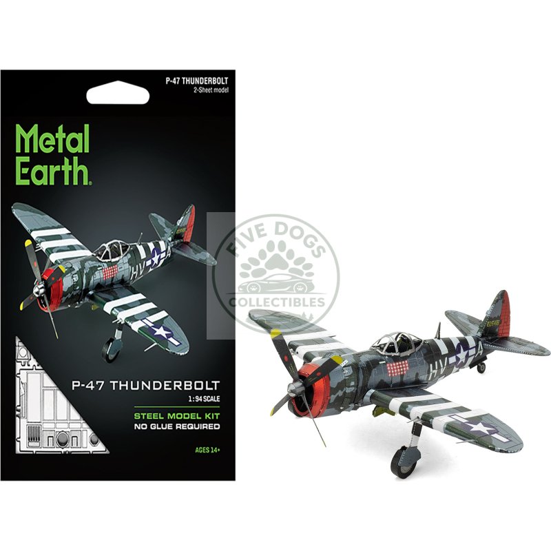 model kit republic p 47 thunderbolt fighter aircraft "the jug" united states army air forces (moderate difficulty) steel model by metal earth