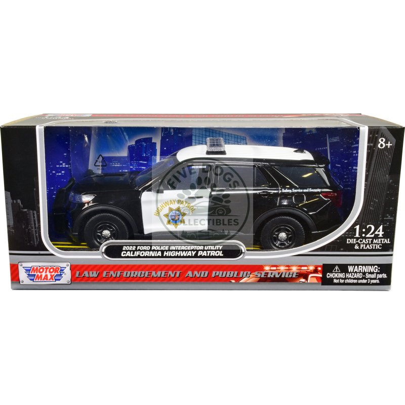 2022 ford police interceptor utility "california highway patrol" black and white 1/24 diecast model car by motormax