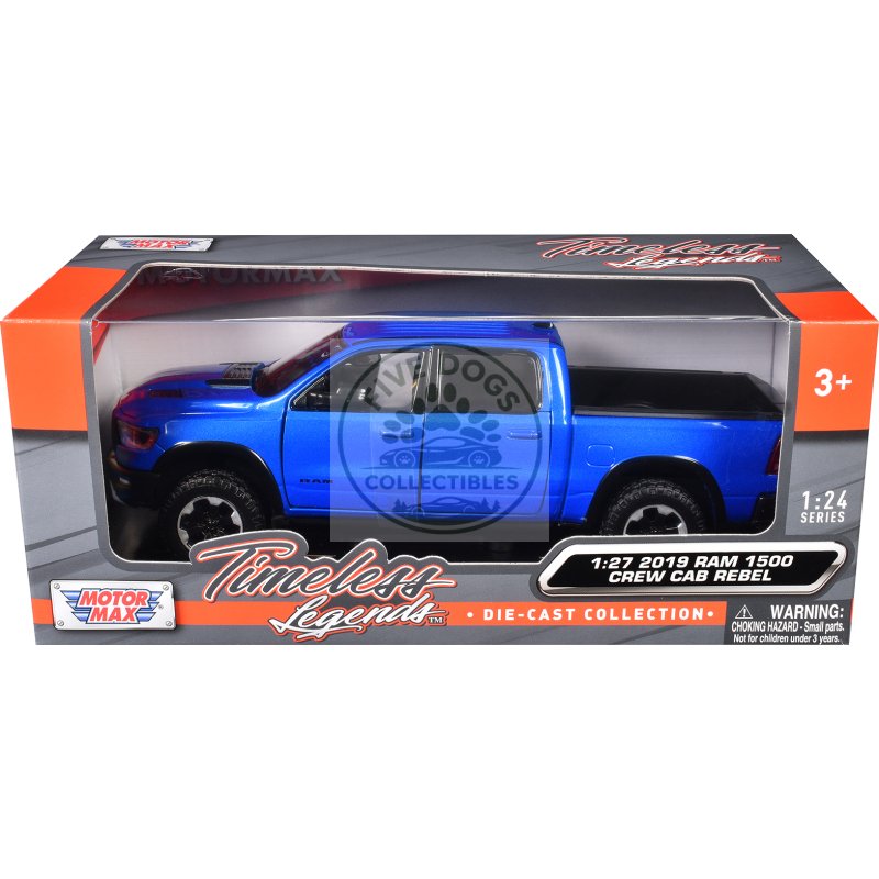 2019 ram rebel 1500 crew cab pickup truck blue metallic "american classics" series 1/24 1/27 diecast model car by motormax