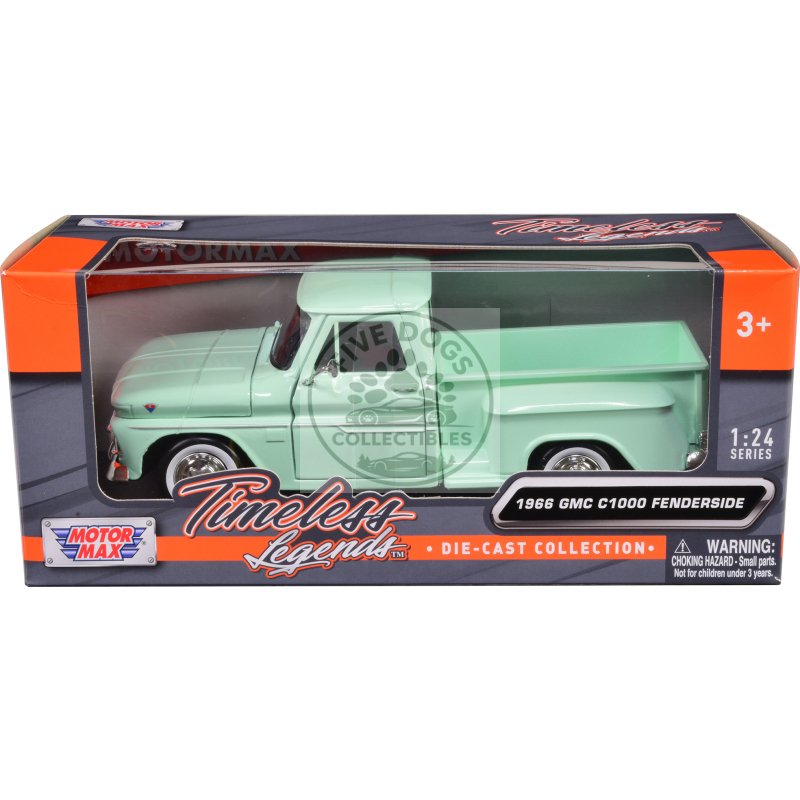 1966 gmc c1000 fenderside pickup truck light green "timeless legends" series 1/24 diecast model car by motormax