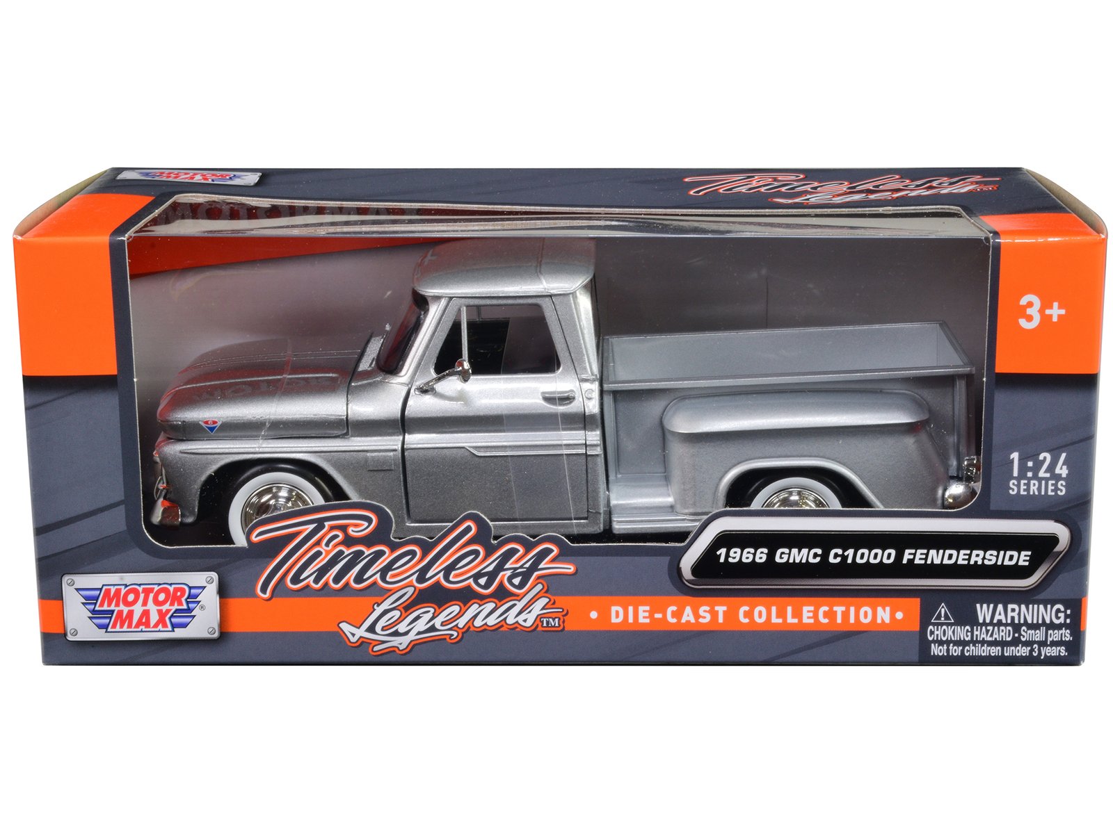 1966 gmc c1000 fenderside pickup truck silver metallic "timeless legends" series 1/24 diecast model car by motormax 1966 gmc c1000 fenderside pickup truck silver metallic "timeless legends" series 1/24 diecast model car by motormax