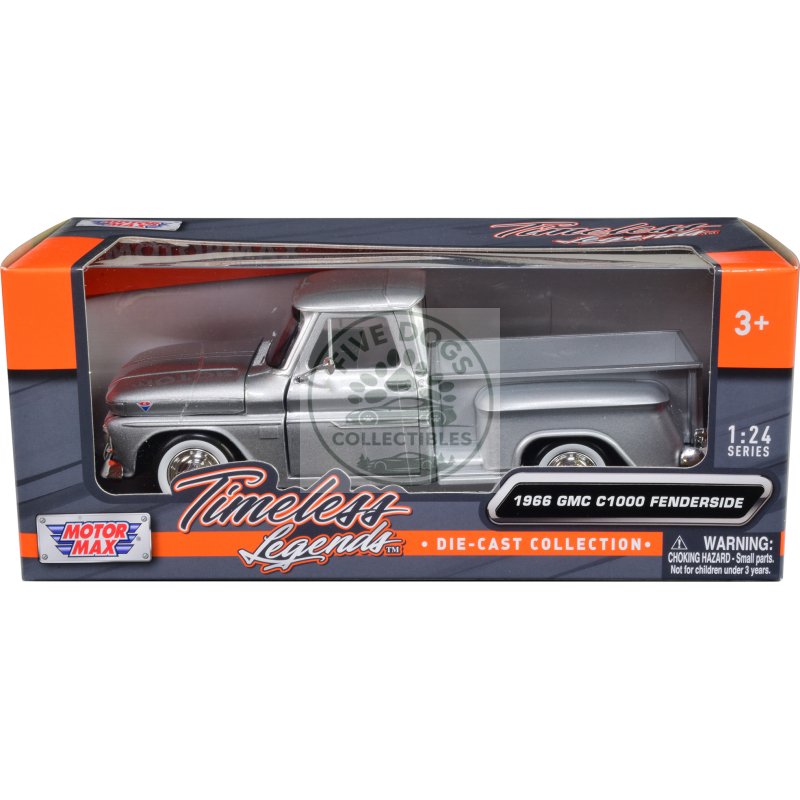 1966 gmc c1000 fenderside pickup truck silver metallic "timeless legends" series 1/24 diecast model car by motormax