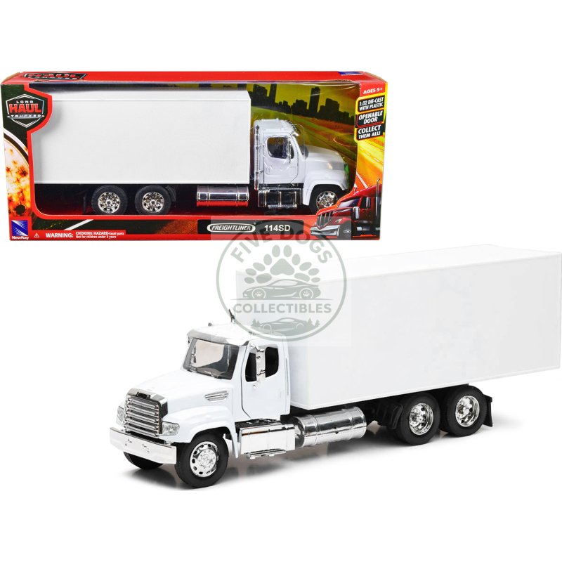 freightliner 114sd box truck white "long haul trucker" series 1/32 diecast model by new ray