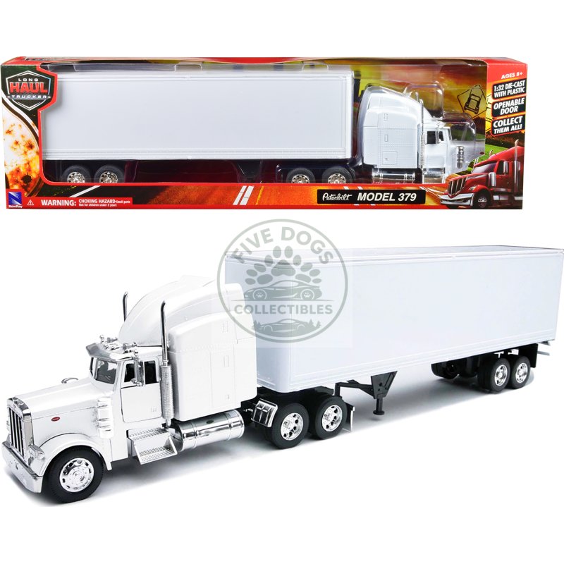 peterbilt 379 truck with dry goods trailer white "long haul trucker" series 1/32 diecast model by new ray