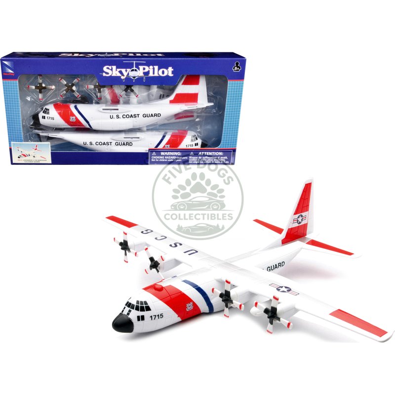 model kit lockheed c 130 hercules transport aircraft white and red "united states coast guard" snap together plastic model kit by new ray