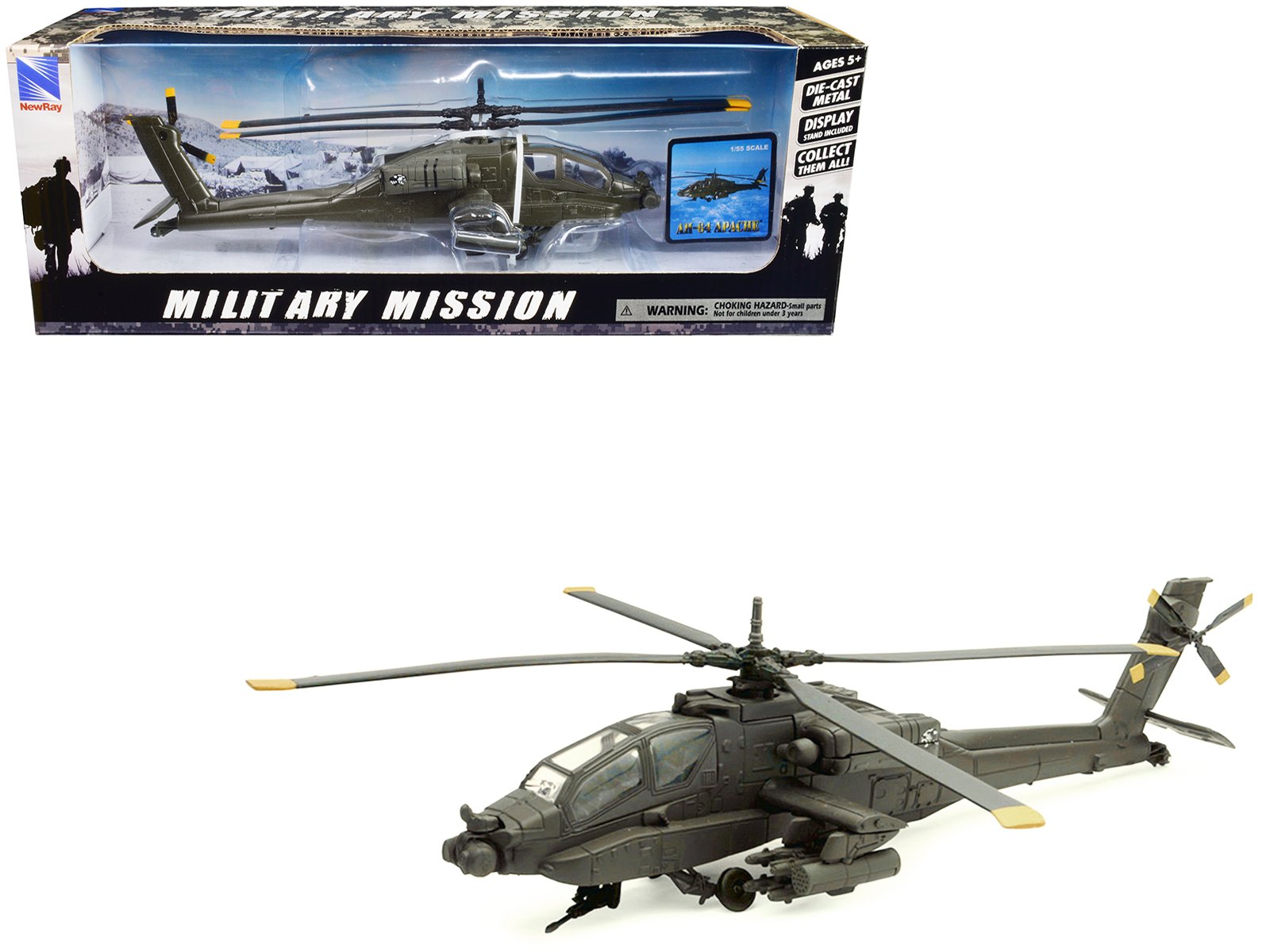 boeing ah 64 apache attack helicopter olive drab "united states army" "military mission" series 1/55 diecast model by new ray boeing ah 64 apache attack helicopter olive drab "united states army" "military mission" series 1/55 diecast model by new ray