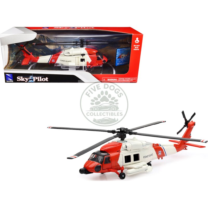 sikorsky hh 60j jayhawk helicopter red and white "united states coast guard" "sky pilot" series 1/60 diecast model by new ray