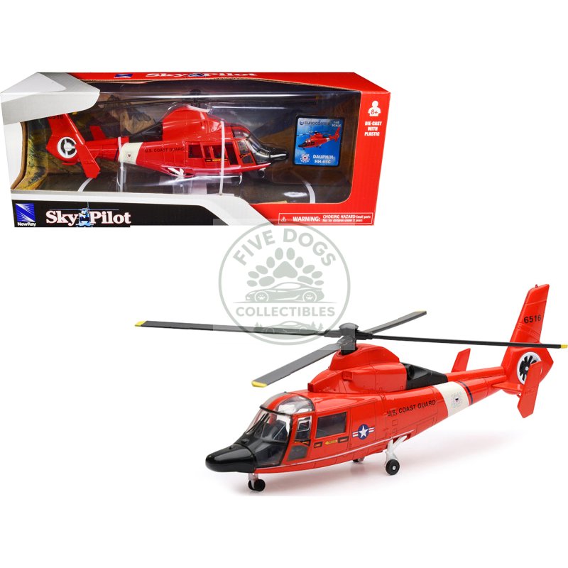 eurocopter dauphin hh 65c helicopter red "united states coast guard" "sky pilot" series 1/48 diecast model by new ray