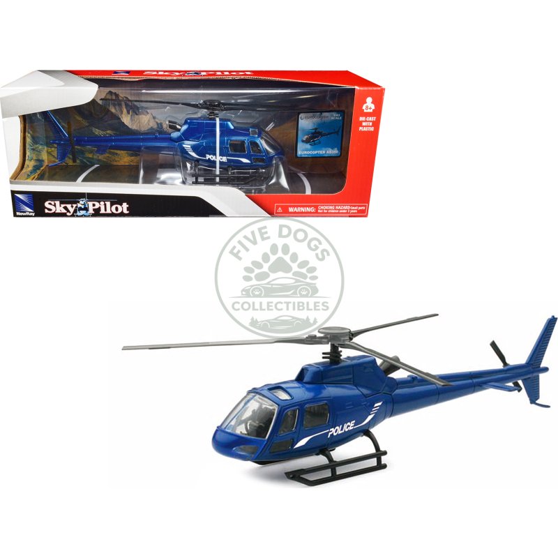 eurocopter as350 helicopter blue metallic "police" "sky pilot" series 1/43 diecast model by new ray