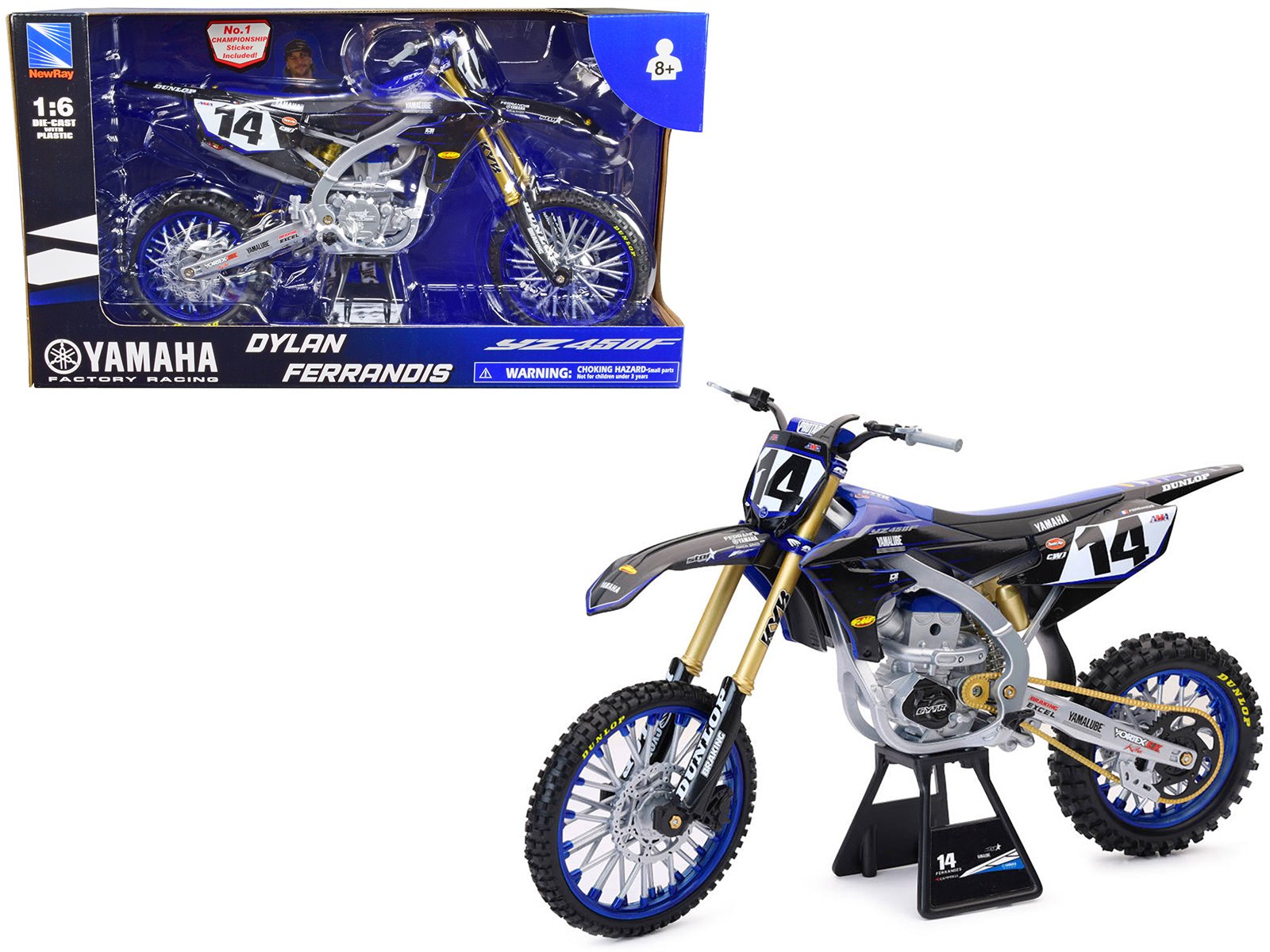 yamaha yz450f motorcycle #14 dylan ferrandis "yamaha factory racing" 1/6 diecast model by new ray yamaha yz450f motorcycle #14 dylan ferrandis "yamaha factory racing" 1/6 diecast model by new ray