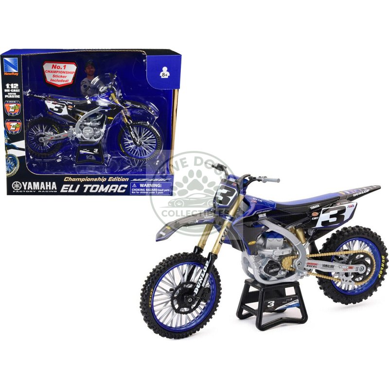 yamaha yz450f championship edition motorcycle #3 eli tomac "yamaha factory racing" 1/12 diecast model by new ray