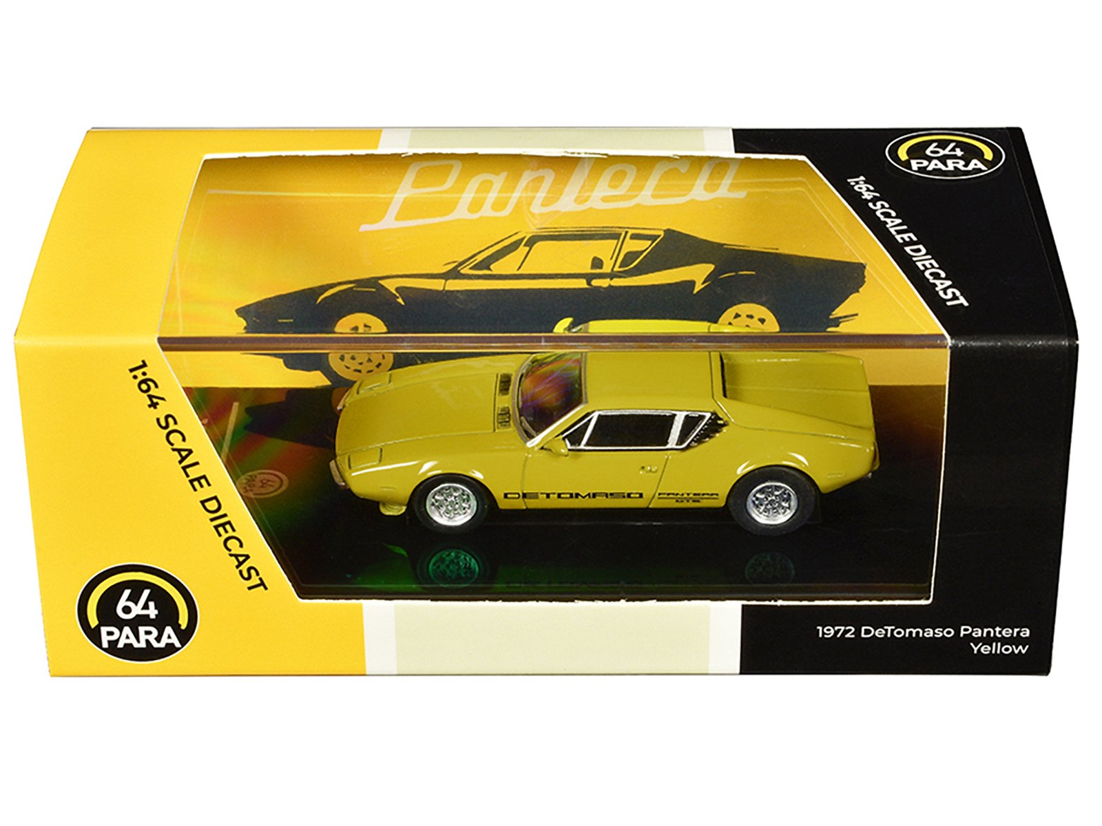 1972 de tomaso pantera yellow 1/64 diecast model car by paragon models 1972 de tomaso pantera yellow 1/64 diecast model car by paragon models