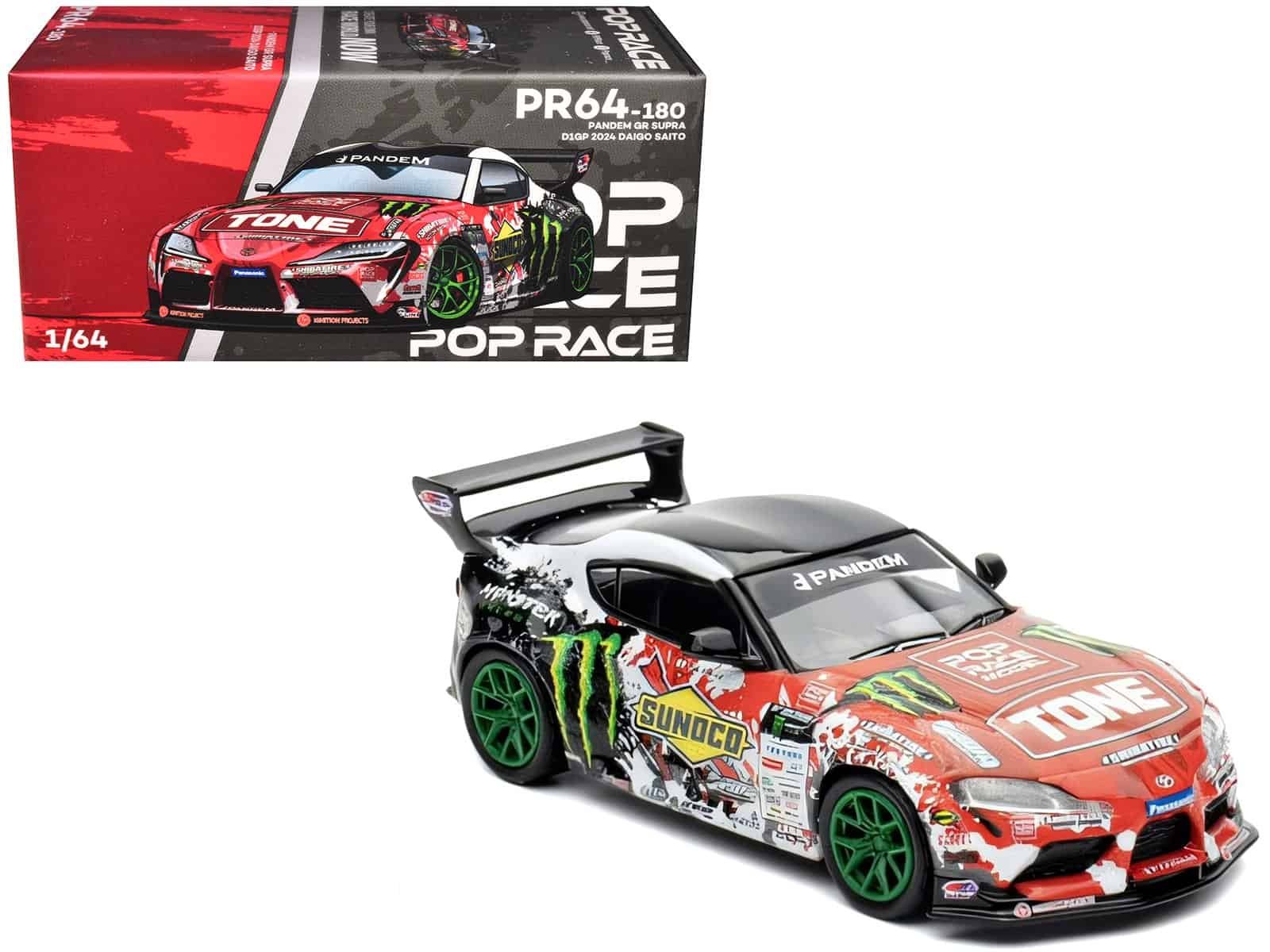 Race Car Model Collectible Toy Detailed die-cast race car with Monster Energy and Sunoco decals, green wheels, and aerodynamic spoi.