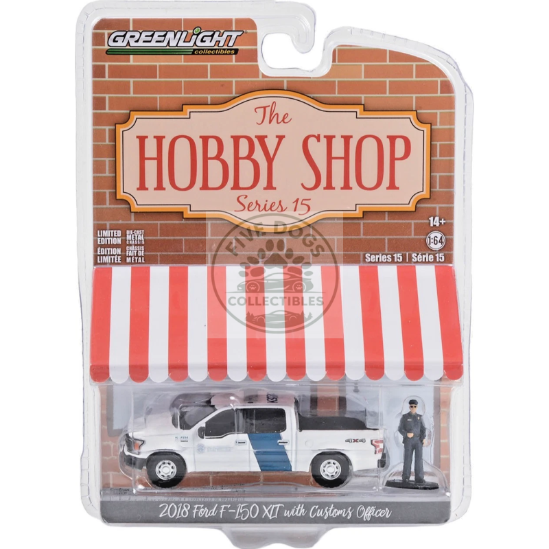 greenlight the hobby shop 2018 ford f 150 xlt with customs officer 1:64 diecast model