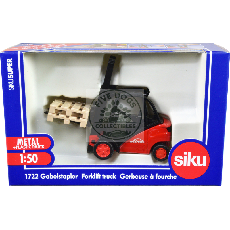 linde forklift truck red with 2 pallet accessories 1/50 diecast model by siku
