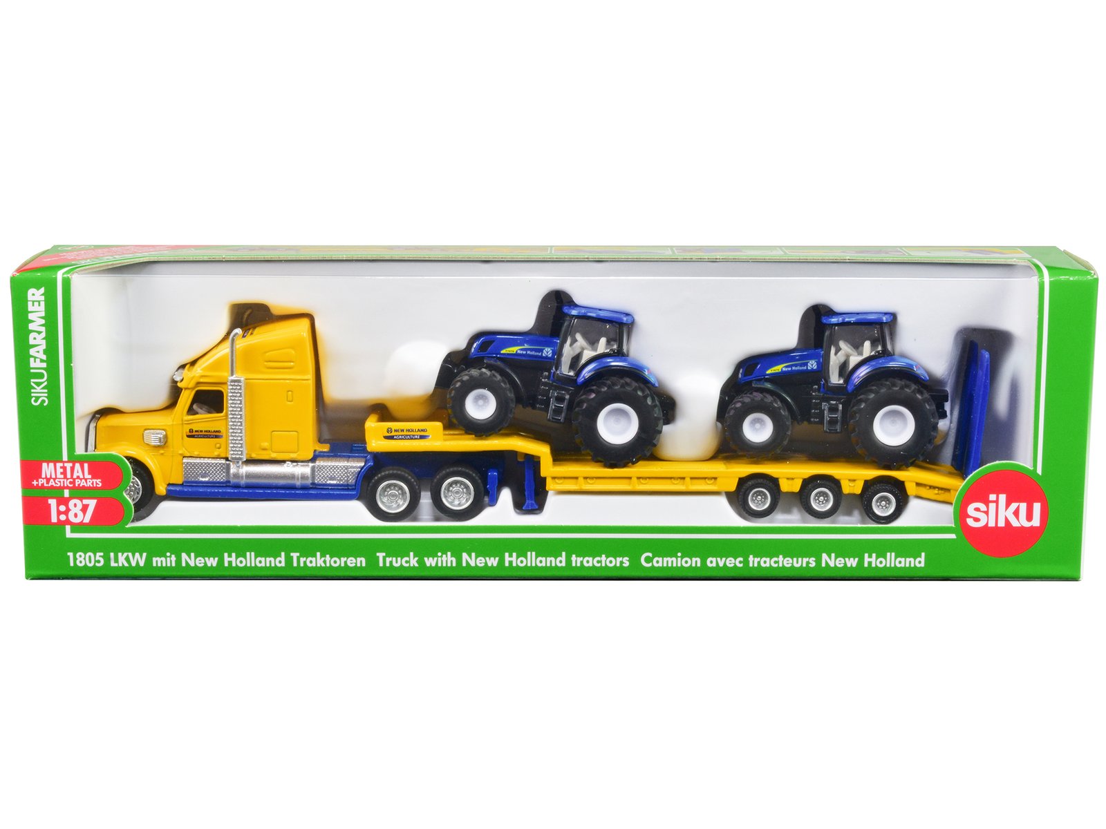 tractor truck yellow with 2 new holland t7070 tractors blue 1/87 (ho) diecast models by siku tractor truck yellow with 2 new holland t7070 tractors blue 1/87 (ho) diecast models by siku