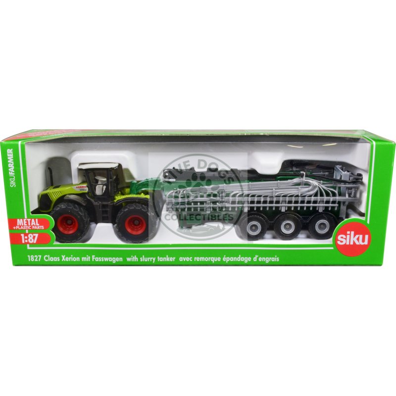claas 5000 xerion tractor green and black with vacuum tanker 1/87 (ho) diecast model by siku