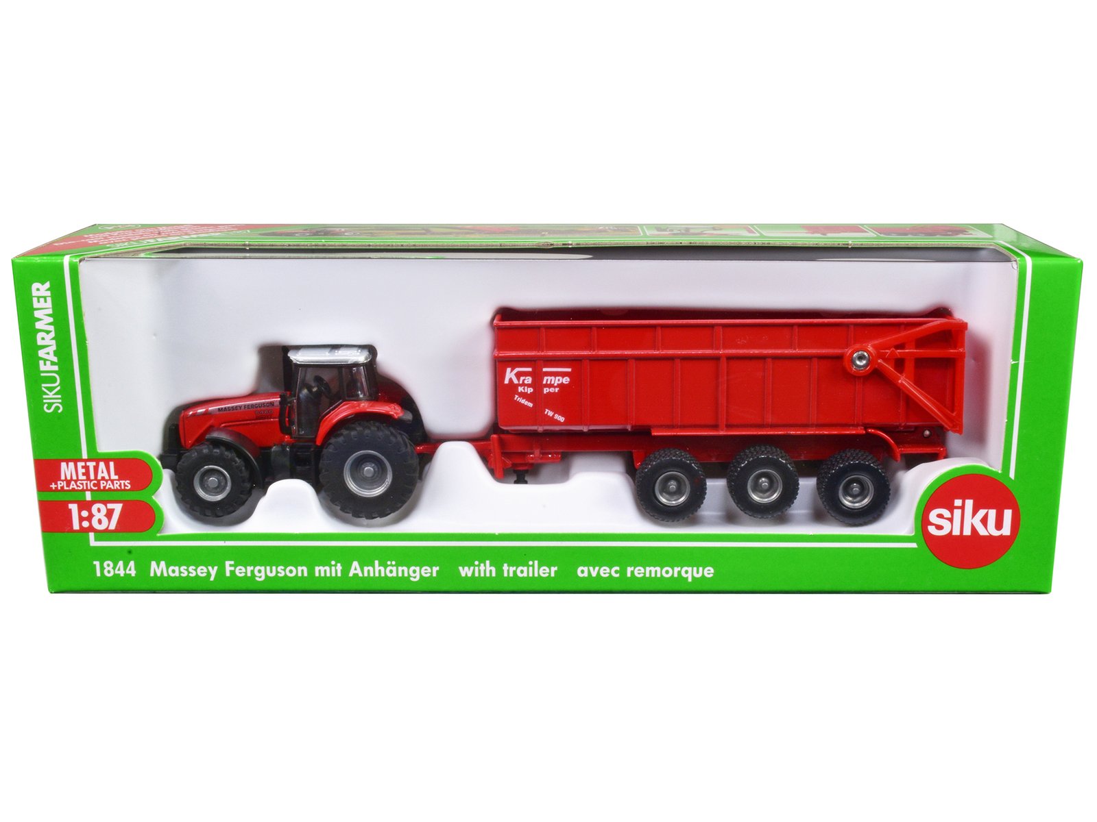 massey ferguson 8480 dyna vt tractor red with silver top and krampe dump trailer red 1/87 (ho) diecast models by siku massey ferguson 8480 dyna vt tractor red with silver top and krampe dump trailer red 1/87 (ho) diecast models by siku