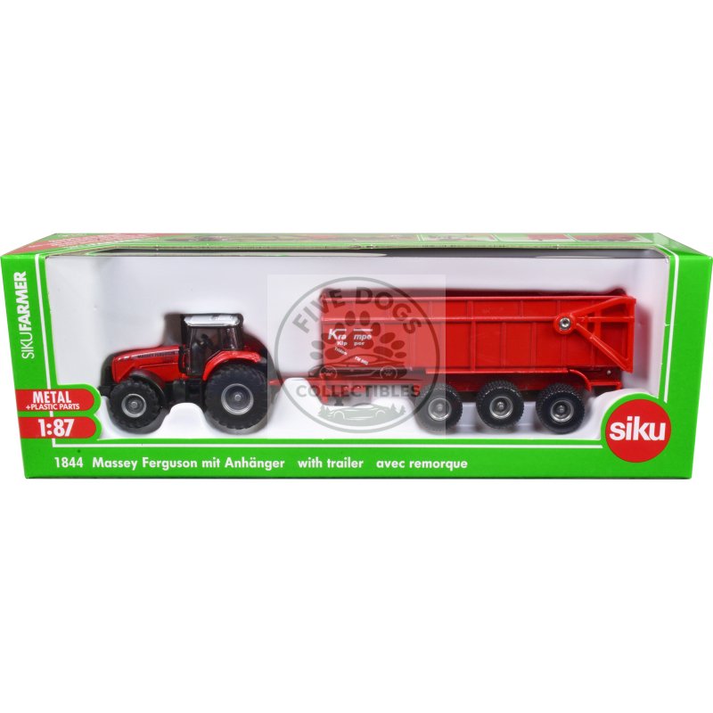 massey ferguson 8480 dyna vt tractor red with silver top and krampe dump trailer red 1/87 (ho) diecast models by siku