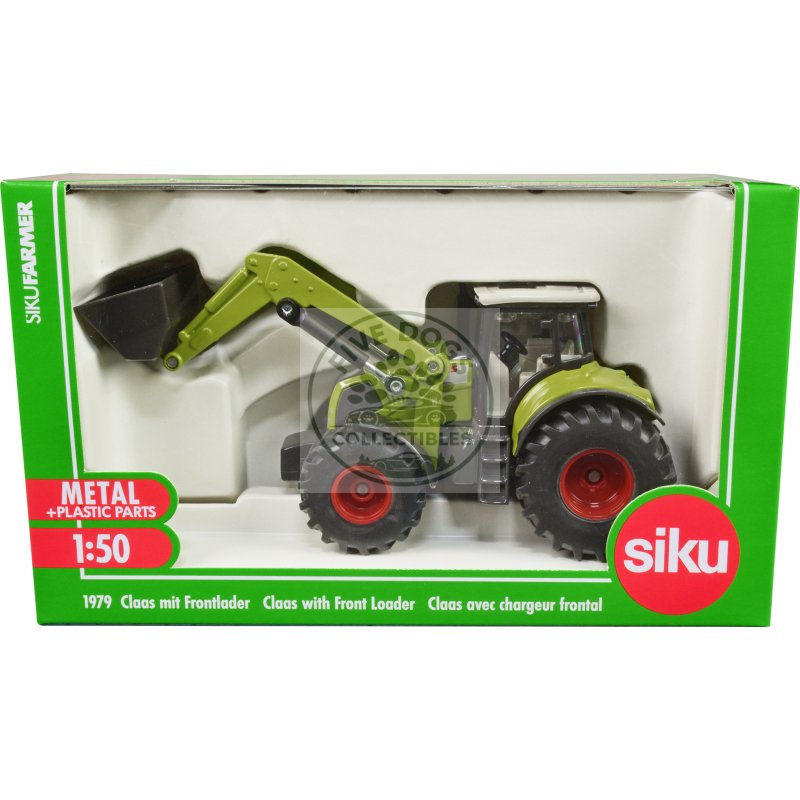 claas axion 850 tractor with front loader green with gray top 1/50 diecast model by siku