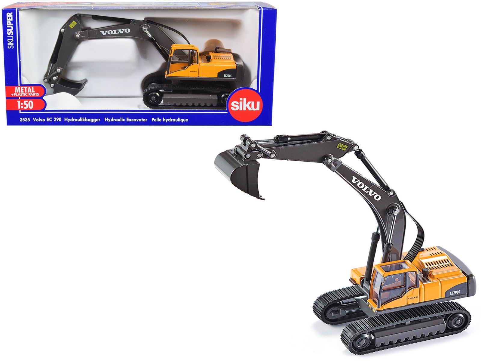 volvo ec290 hydraulic excavator yellow 1/50 diecast model by siku volvo ec290 hydraulic excavator yellow 1/50 diecast model by siku