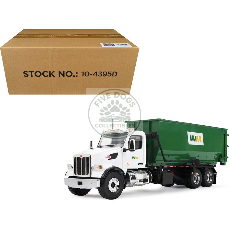 peterbilt 567 refuse garbage truck with 40 yard roll off container "waste management" white and green 1/34 diecast model by first gear