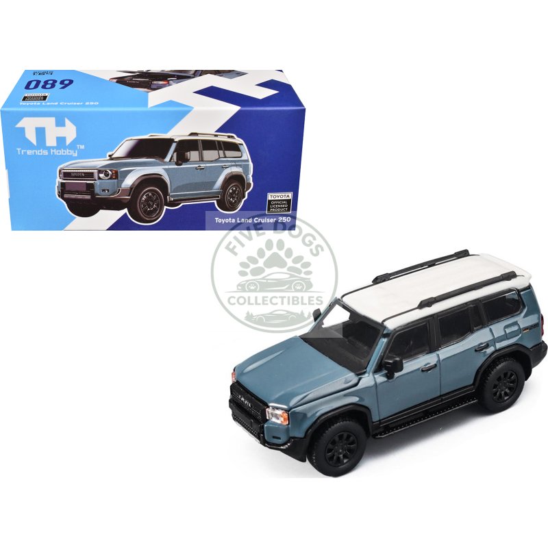 toyota land cruiser 250 blue with white top 1/64 diecast model car by trends hobby