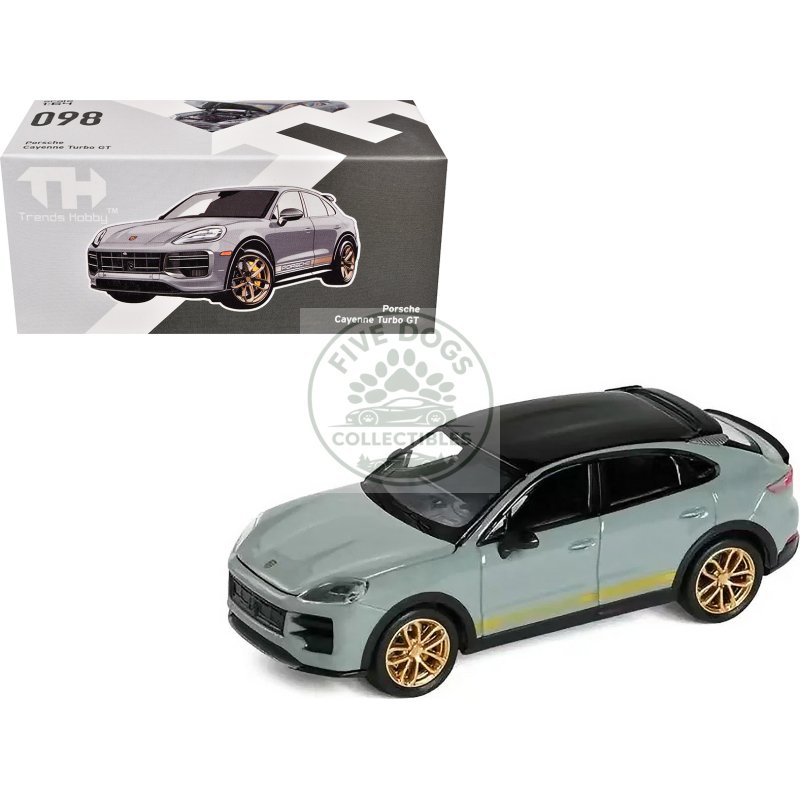 porsche cayenne turbo gt gray with black top and gold stripes 1/64 diecast model car by trends hobby