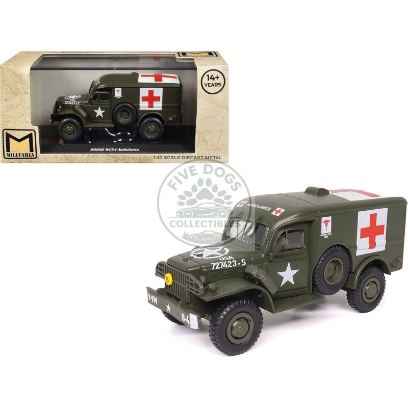 dodge wc54 ambulance olive drab "united states army" 1/43 diecast model by militaria die cast