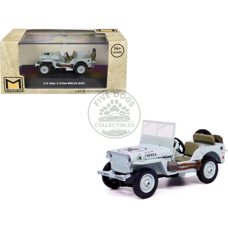 willys jeep 1/4 ton car light blue "united states navy" 1/43 diecast model by militaria die cast