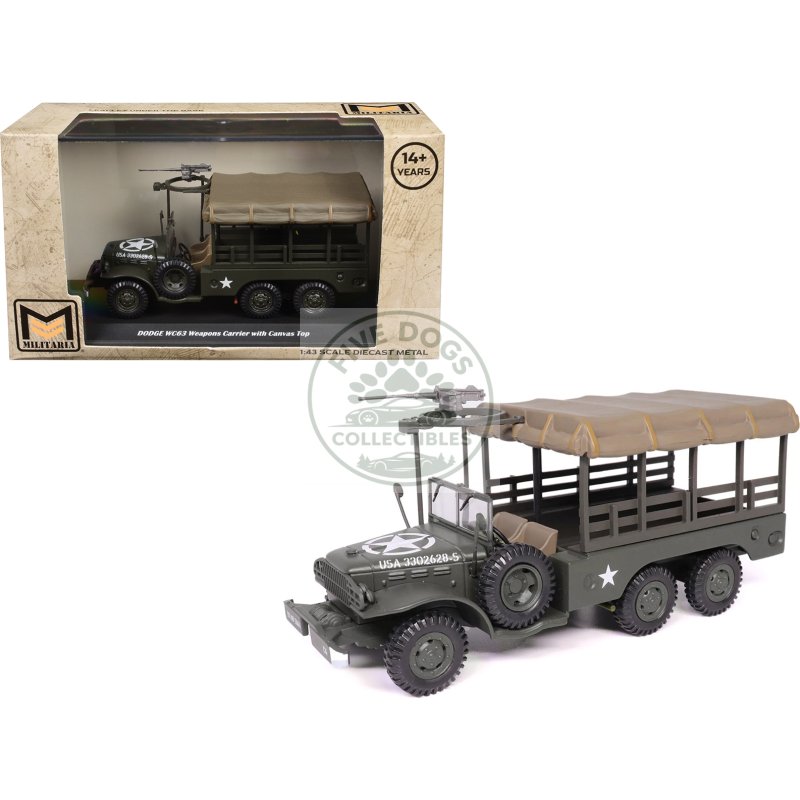 dodge wc63 weapons carrier with canvas top olive drab "united states army" 1/43 diecast model by militaria die cast