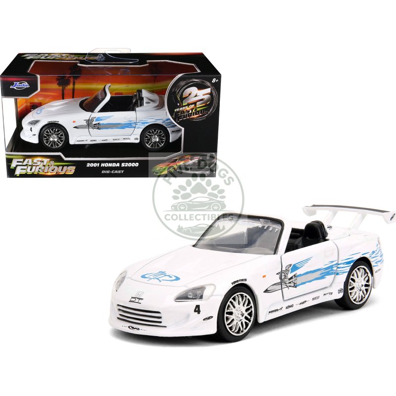 2001 honda s2000 convertible white with graphics "fast & furious remix 25th anniversary" series 1/32 diecast model car by jada
