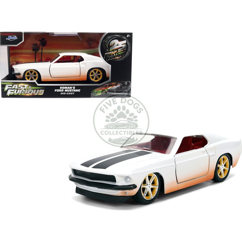 roman's ford mustang white with black stripes and red interior (dirty version) "fast & furious" movie 1/32 diecast model car by jada