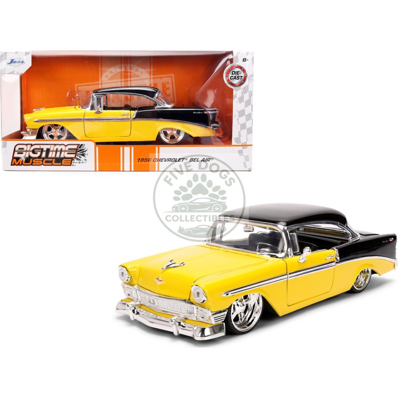 1956 chevrolet bel air yellow and black "bigtime muscle" series 1/24 diecast model car by jada