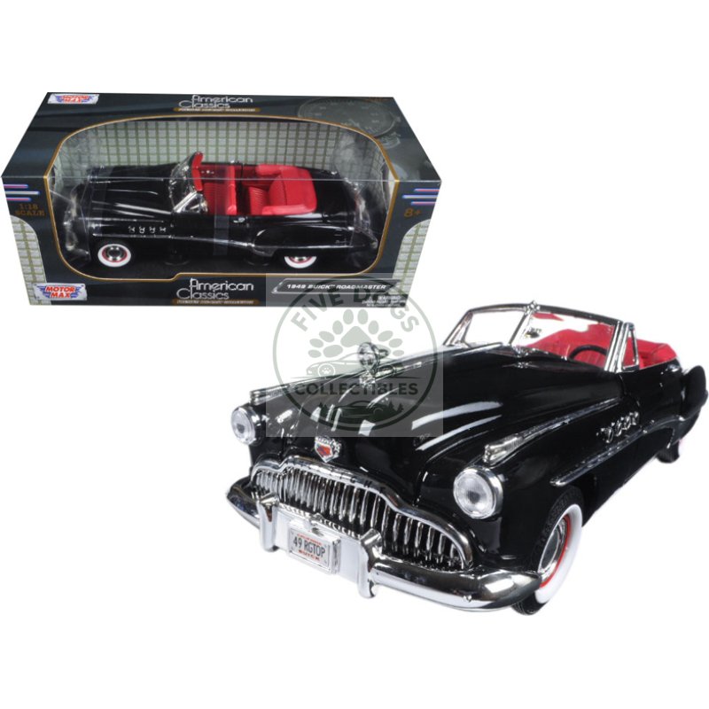 1949 buick roadmaster black with red interior 1/18 diecast model car by motormax