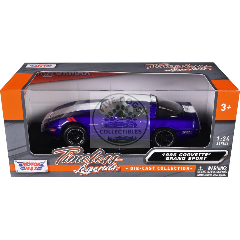 1996 chevrolet corvette grand sport blue metallic with white stripes "timeless legends" series 1/24 diecast model car by motormax